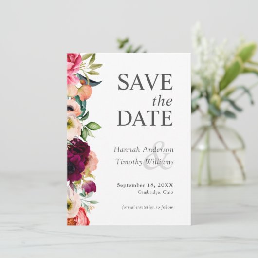 Rustic Boho Floral Wedding Save the Date (Staand voorkant)