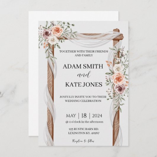 Rustic Boho Floral Wedding Uitnodiging (Voorkant / Achterkant)