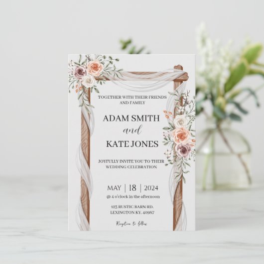 Rustic Boho Floral Wedding Uitnodiging (Staand voorkant)