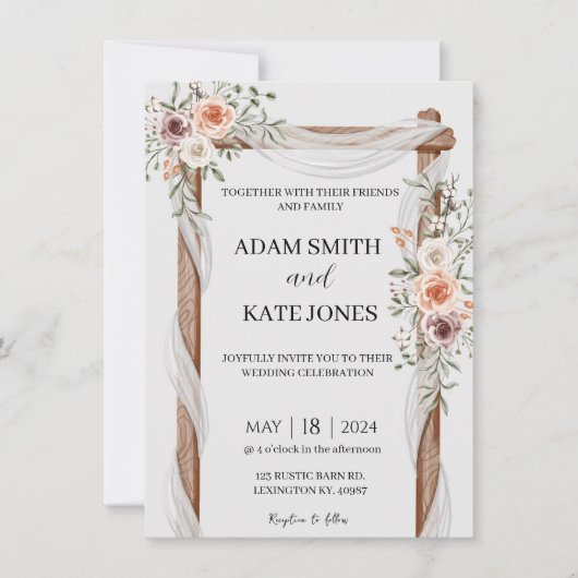 Rustic Boho Floral Wedding Uitnodiging (Voorkant)