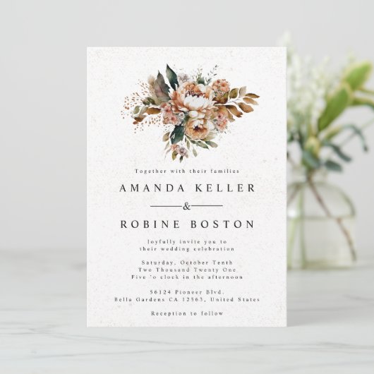 Rustic Boho Floral Wedding Uitnodiging (Staand voorkant)