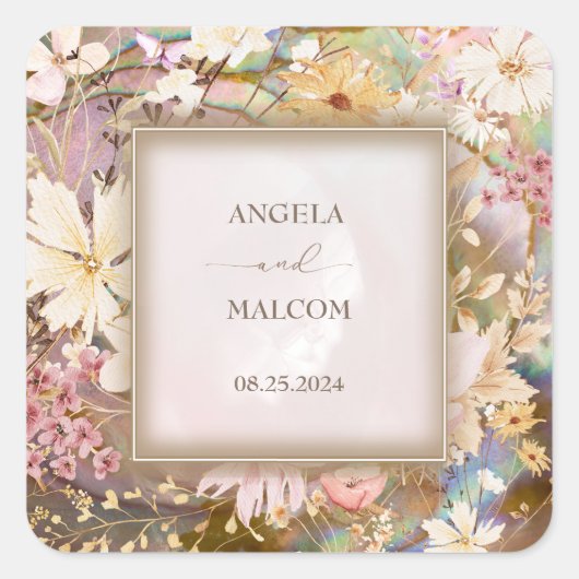 Rustic Boho Floral Wedding Vierkante Sticker (Voorkant)