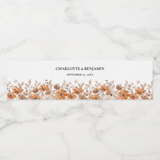 Rustic Boho Floral Wedding Waterfles Etiket (Enkel label)