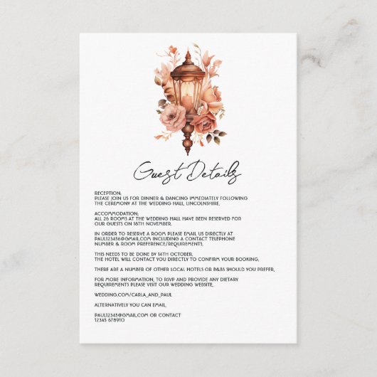 Rustic Boho Floral Westerne bruiloft Gastgegevens Informatiekaartje (Voorkant)