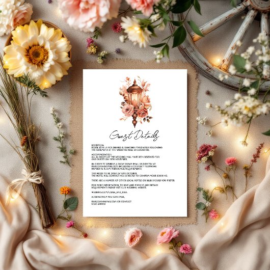 Rustic Boho Floral Westerne bruiloft Gastgegevens Informatiekaartje