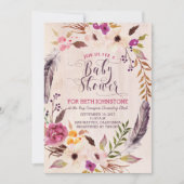 Rustic Boho Floral Wreath Baby Shower Invitations Kaart (Voorkant)