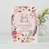 Rustic Boho Floral Wreath Baby Shower Invitations Kaart (Staand voorkant)