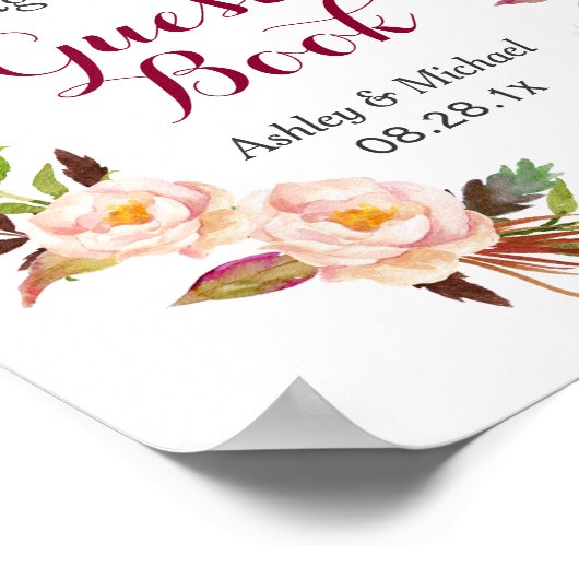 Rustic Boho Floral Wreath Guestbook Wedding Sign Poster (Hoek)