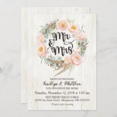 Rustic Boho Floral Wreath Wedding Invitation Kaart (Voorkant / Achterkant)