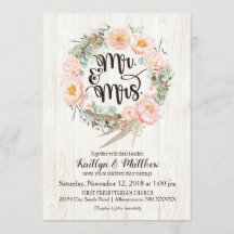 Rustic Boho Floral Wreath Wedding Invitation