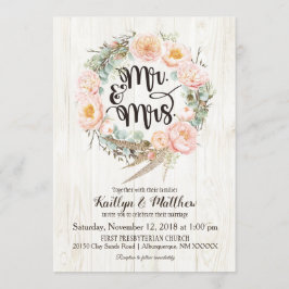Rustic Boho Floral Wreath Wedding Invitation Kaart
