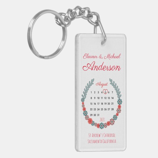 Rustic Boho Flowers Wedding Jubileum Agenda Sleutelhanger (Voorkant Links)