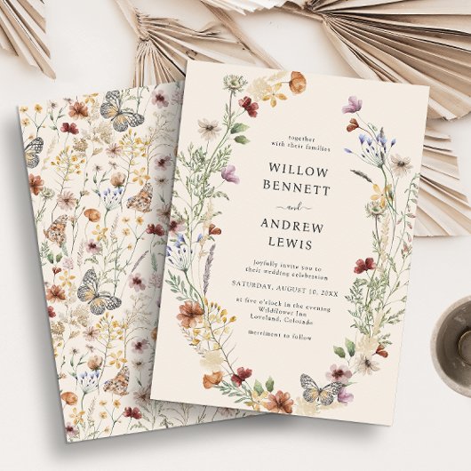 Rustic Boho Flowers Wedding Kaart