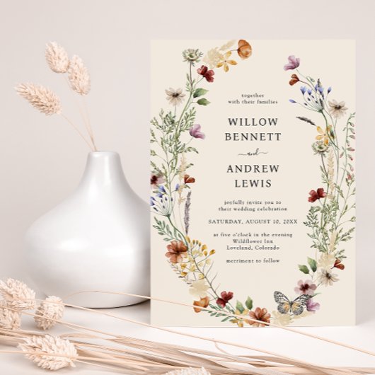 Rustic Boho Flowers Wedding Kaart