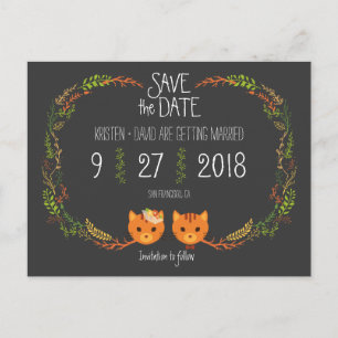 Rustic Boho Forest Cats Wedding Invitation Aankondigingskaart