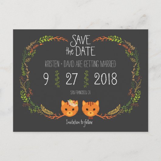 Rustic Boho Forest Cats Wedding Invitation Aankondigingskaart (Voorkant)