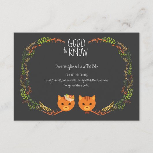 Rustic Boho Forest Cats Wedding Invitation Informatiekaartje (Voorkant)