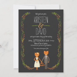 Rustic Boho Forest Cats Wedding Invitation Kaart