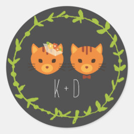 Rustic Boho Forest Cats Wedding Invitation Ronde Sticker