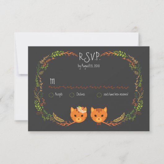 Rustic Boho Forest Cats Wedding Invitation RSVP Kaartje (Voorkant)