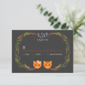 Rustic Boho Forest Cats Wedding Invitation RSVP Kaartje (Staand voorkant)