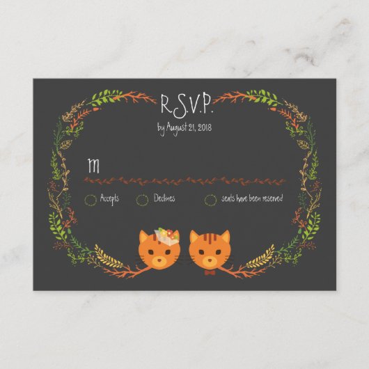 Rustic Boho Forest Cats Wedding Invitation RSVP Kaartje (Voorkant)