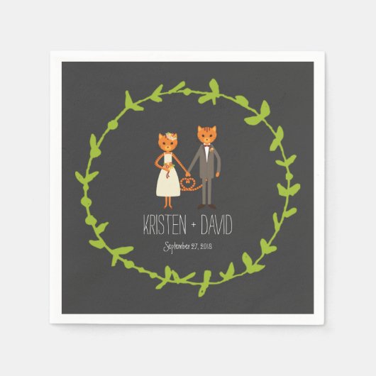 Rustic Boho Forest Cats Wedding Invitation Servet (Voorkant)