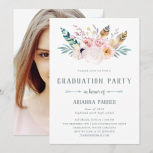Rustic Boho Fotoafstudeerfeest Kaart