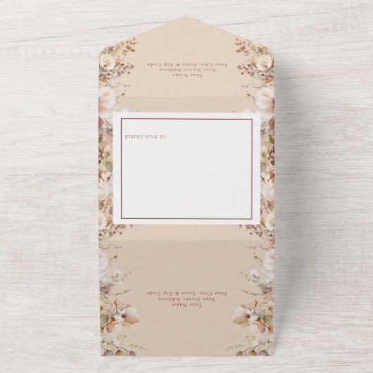 Rustic Boho Garden Flowers QR Code Weddenschap All In One Uitnodiging (Buitenkant)