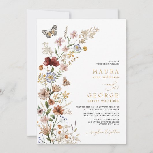 Rustic Boho Garden Flowers Wedding Kaart (Voorkant)