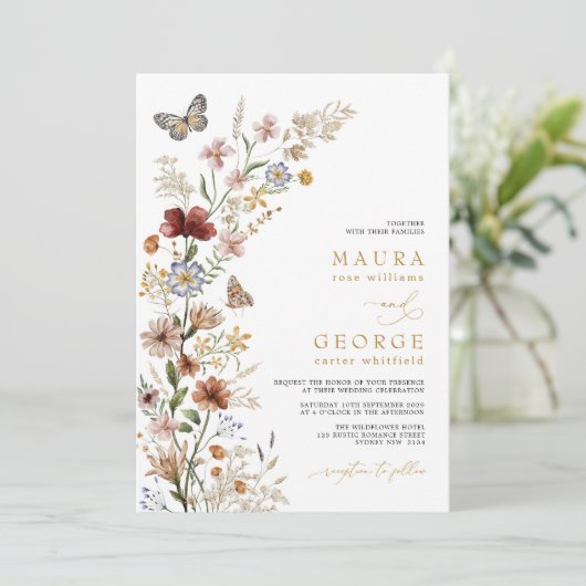 Rustic Boho Garden Flowers Wedding Kaart (Staand voorkant)