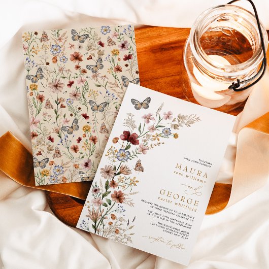 Rustic Boho Garden Flowers Wedding Kaart