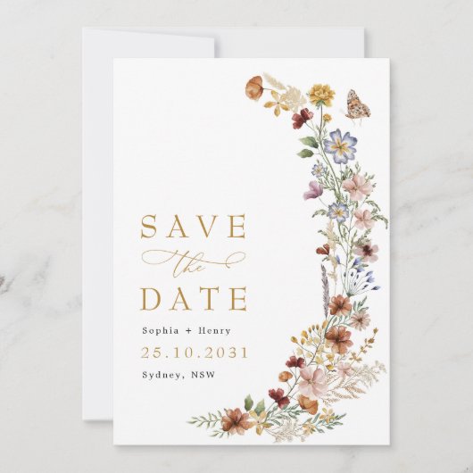 Rustic Boho Garden Flowers Wedding Save the Date Kaart (Voorkant)