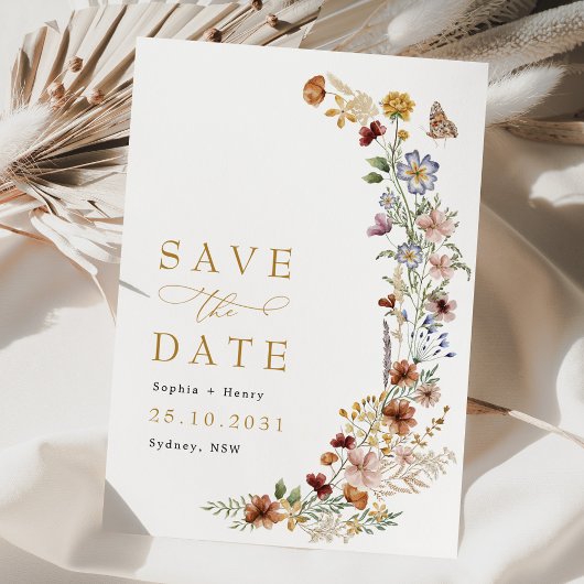 Rustic Boho Garden Flowers Wedding Save the Date Kaart