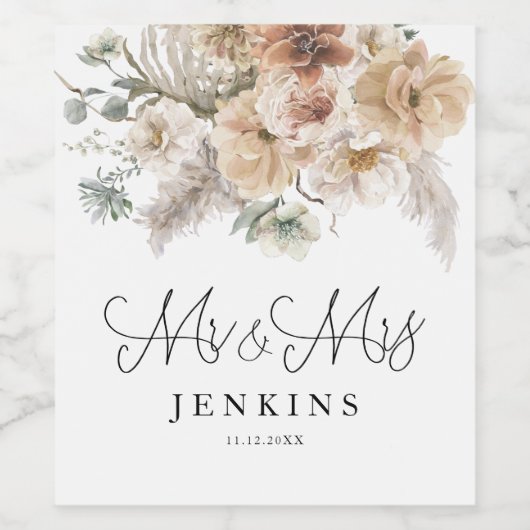 Rustic Boho Gepersonaliseerd Wijn Etiket (Enkel label)