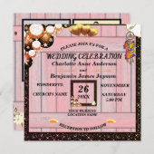 Rustic Boho Golden Glitter Pink Wooden Weddenschap Kaart (Voorkant / Achterkant)