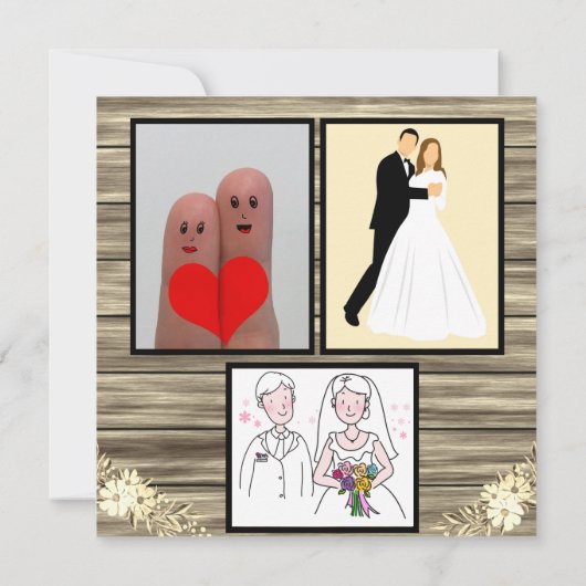 Rustic Boho Golden Glitter Wooden Wedding Kaart (Achterkant)