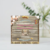 Rustic Boho Golden Glitter Wooden Wedding Kaart (Staand voorkant)