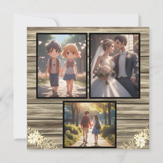 Rustic Boho Golden Glitter Wooden Wedding Kaart (Achterkant)