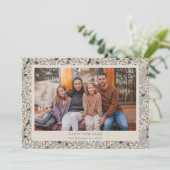 Rustic Boho Gray Stylish Botanical Photo nieuwjaar Feestdagenkaart (Staand voorkant)