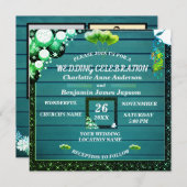 Rustic Boho Green Glitter Wooden Wedding Kaart (Voorkant / Achterkant)