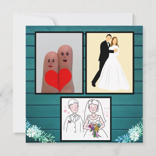 Rustic Boho Green Glitter Wooden Wedding Kaart (Achterkant)