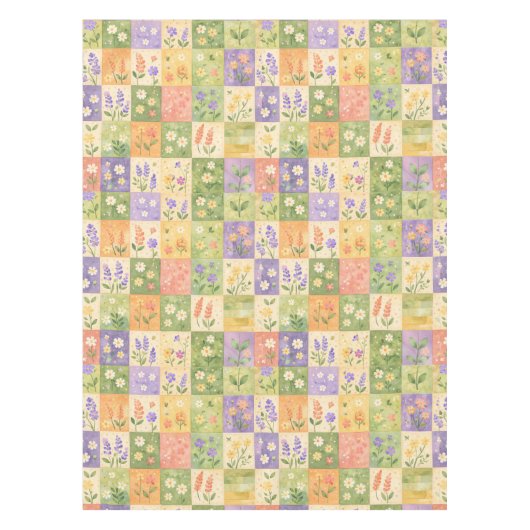 Rustic Boho Green & Orange Quilt Floral Patchwork  Tafelkleed (Voorkant)