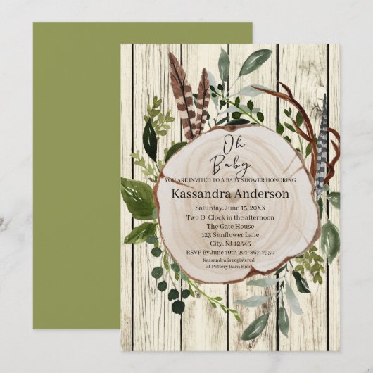 Rustic Boho Greenery Baby shower Kaart (Voorkant / Achterkant)