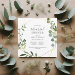 Rustic Boho Greenery Calligraphy Rehearsal Dinner Kaart<br><div class="desc">Introductie van onze exclusieve repetitie diner uitnodiging, speciaal voor u op maat gemaakt. Onthulling van een delicate waterverf eucalyptus ontwerp, sierlijk ingekapseld in een hedendaags geometrisch lijst. De perfecte mix van traditie en trend, onze uitnodigingen zijn versierd met een prachtige combinatie van modern script en klassieke serif lettertype. Zet de...</div>