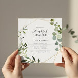Rustic Boho Greenery Calligraphy Rehearsal Dinner Kaart<br><div class="desc">Introductie van onze exclusieve repetitie diner uitnodiging, speciaal voor u op maat gemaakt. Onthulling van een delicate waterverf eucalyptus ontwerp, sierlijk ingekapseld in een hedendaags geometrisch lijst. De perfecte mix van traditie en trend, onze uitnodigingen zijn versierd met een prachtige combinatie van modern script en klassieke serif lettertype. Zet de...</div>