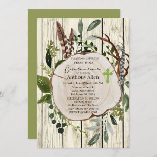 Rustic Boho Greenery First Heilige Communie Kaart