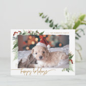 Rustic Boho Greenery Gold Dry Brush Effect Foto H Feestdagenkaart (Staand voorkant)