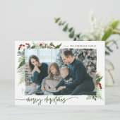 Rustic Boho Greenery Merry Kerstmis 1 Foto Feestdagenkaart (Staand voorkant)
