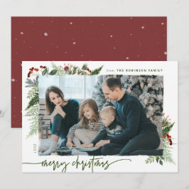 Rustic Boho Greenery Merry Kerstmis 1 Foto Feestdagenkaart